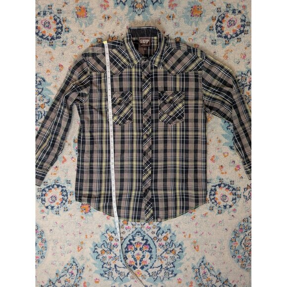 Cowboy Up Classic Fit Black White and Green Plaid Pearl Snap - L - Picture 8 of 10